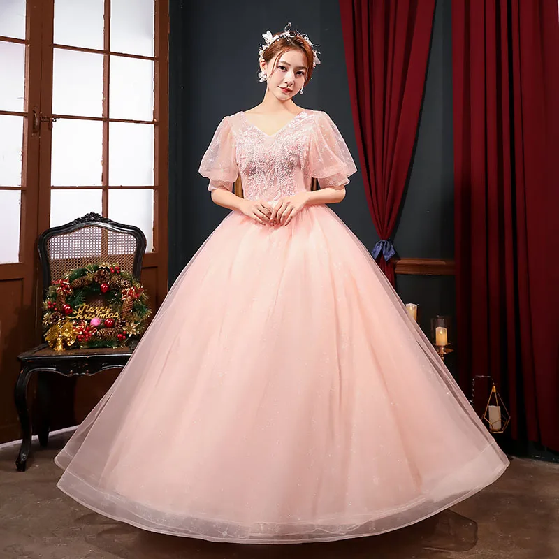 Vestidos De Quinceañera De princesa, Vestido De tul rosa, Simple, De depuración, manga corta, hinchada, hasta el suelo, Sukienka Balowa