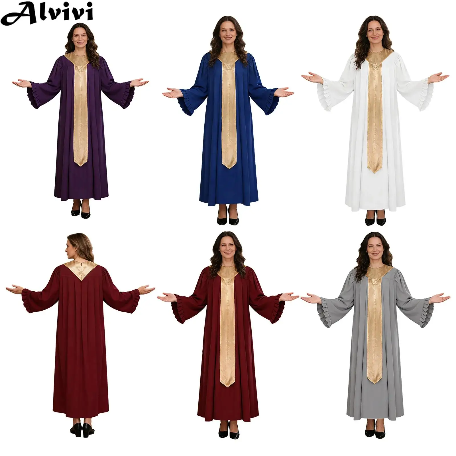 

Adult Long Sleeve Worship Choir Robe Cassocks Halloween Carnival Pastor Priest Clergy Cosplay Costume Church Events Vestments