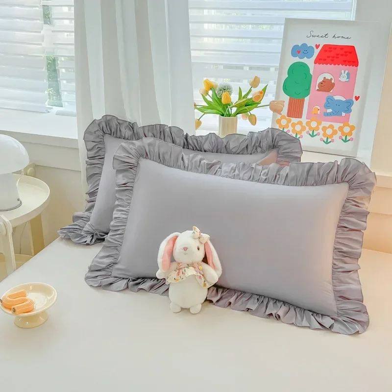 48x74cm  Pillowcase Home Bedding Super Soft Plaid Pillow Cover Ruffled Pillow Case Dorm Girl Room Decoration 2pcs