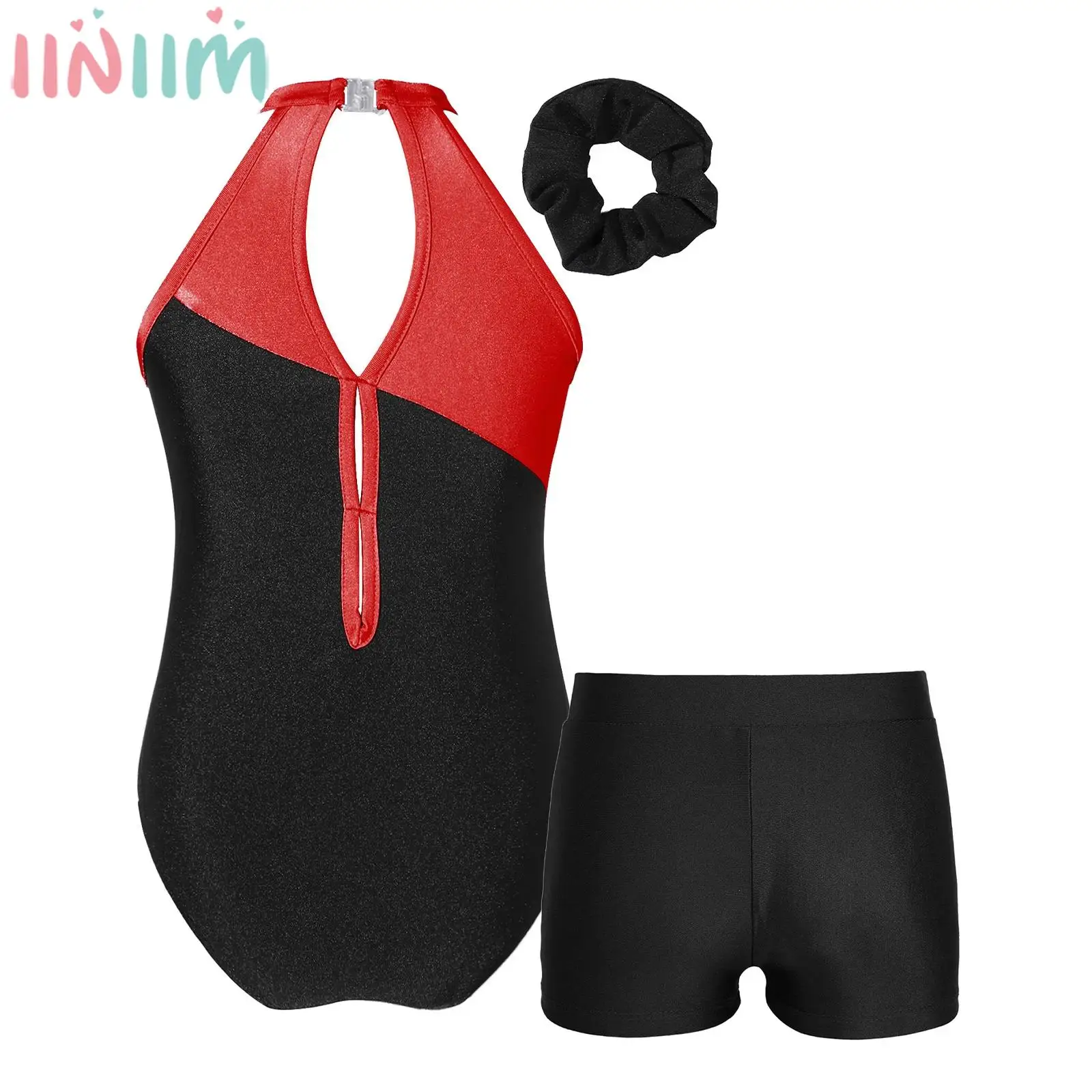 Children Girls Ballet Dance Leotard with Hair Band Shorts Gymnastics Figure Skating Acrobatics Bodysuit Yoga Fitness Sportswear