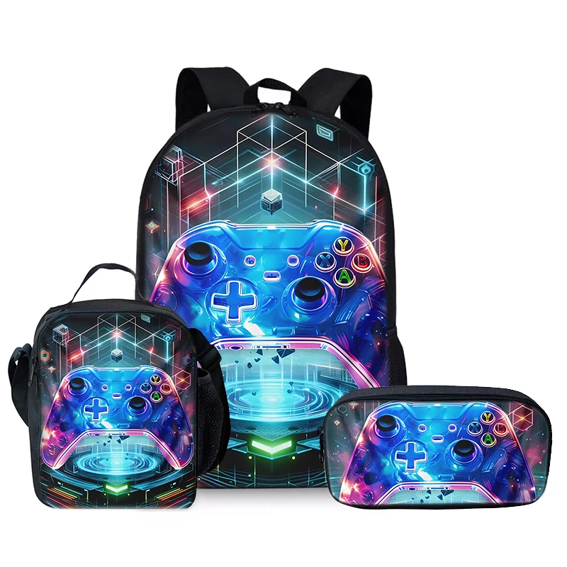 Neon Game Controller Three Piece Set Backpacks For Boy And Girls Best Gifts 2D Flat Cartoon School Backpack For Children