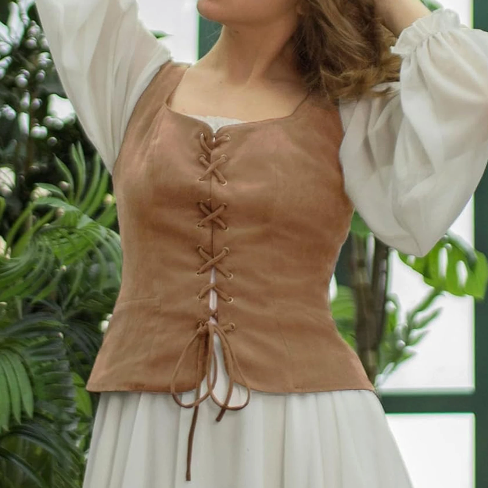 Vintage Women Soild Color Vest, Elegant Sleeveless Tie-up Solid Outwear Summer Gilet for Casual Street