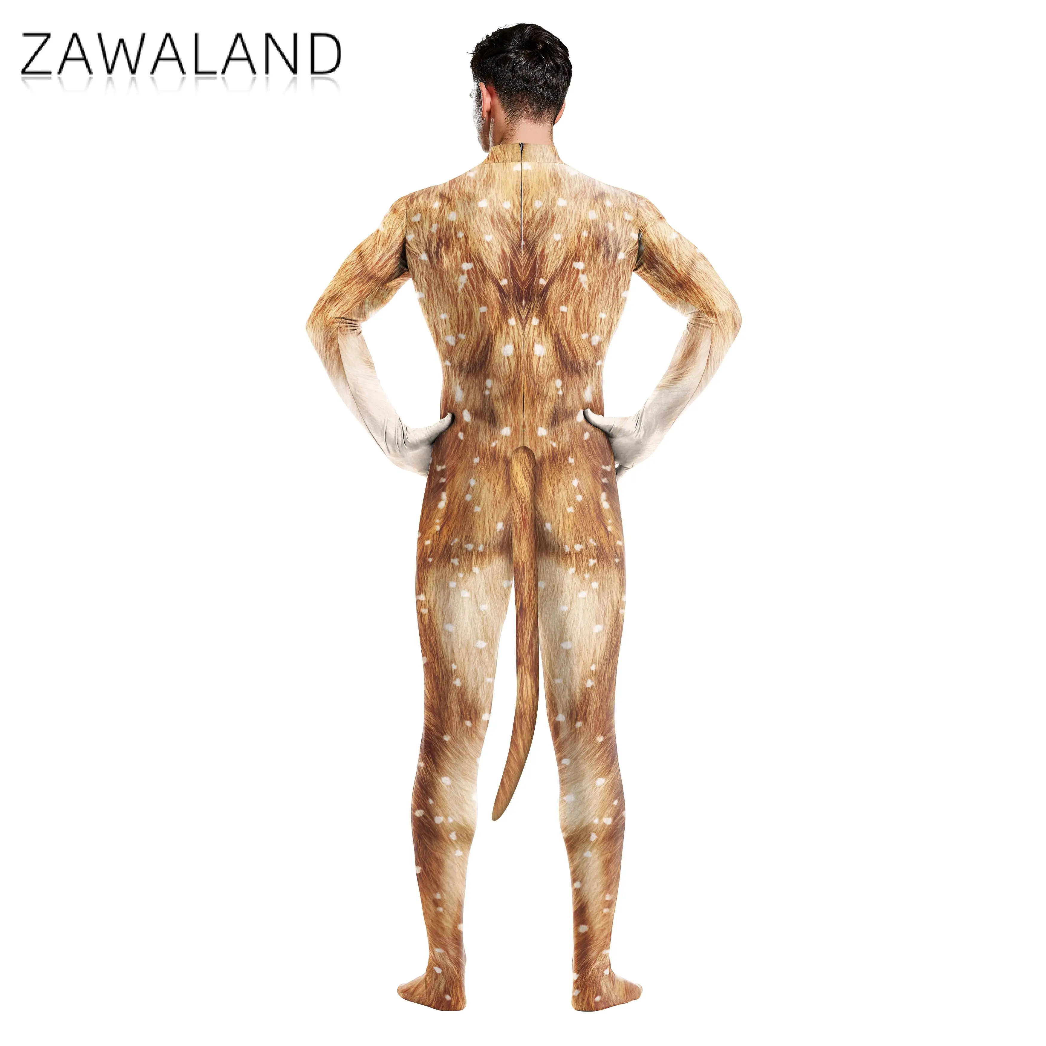 Zawaland Vrouwen Bodysuit Animal Cosplay Kostuum Kleding Rits Zentai Unisex Disguisement Jumpsuits Met Hond Staarten Halloween