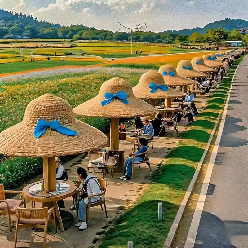 

Creative rattan green sculpture giant straw hat theme park beach pavilion landscape