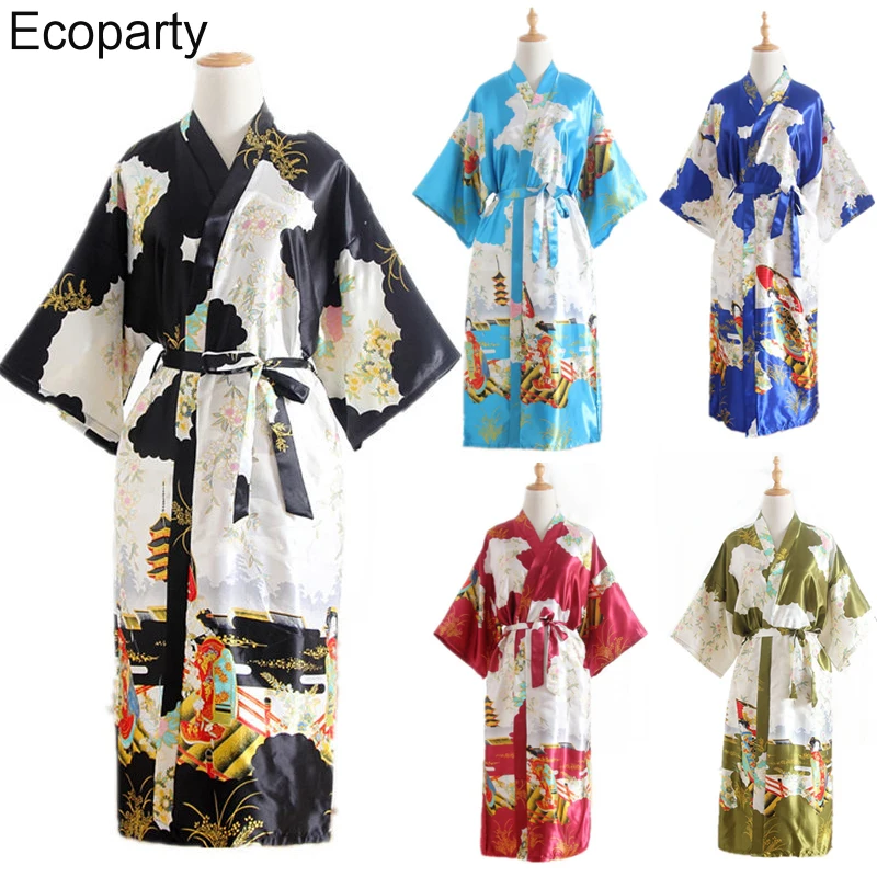 Japońskie Kimono Yukata sukienka dla kobiet lato kwiatowy Print satynowy szata kobieta japonia styl przebranie na karnawał piżamy kostium imprezowy