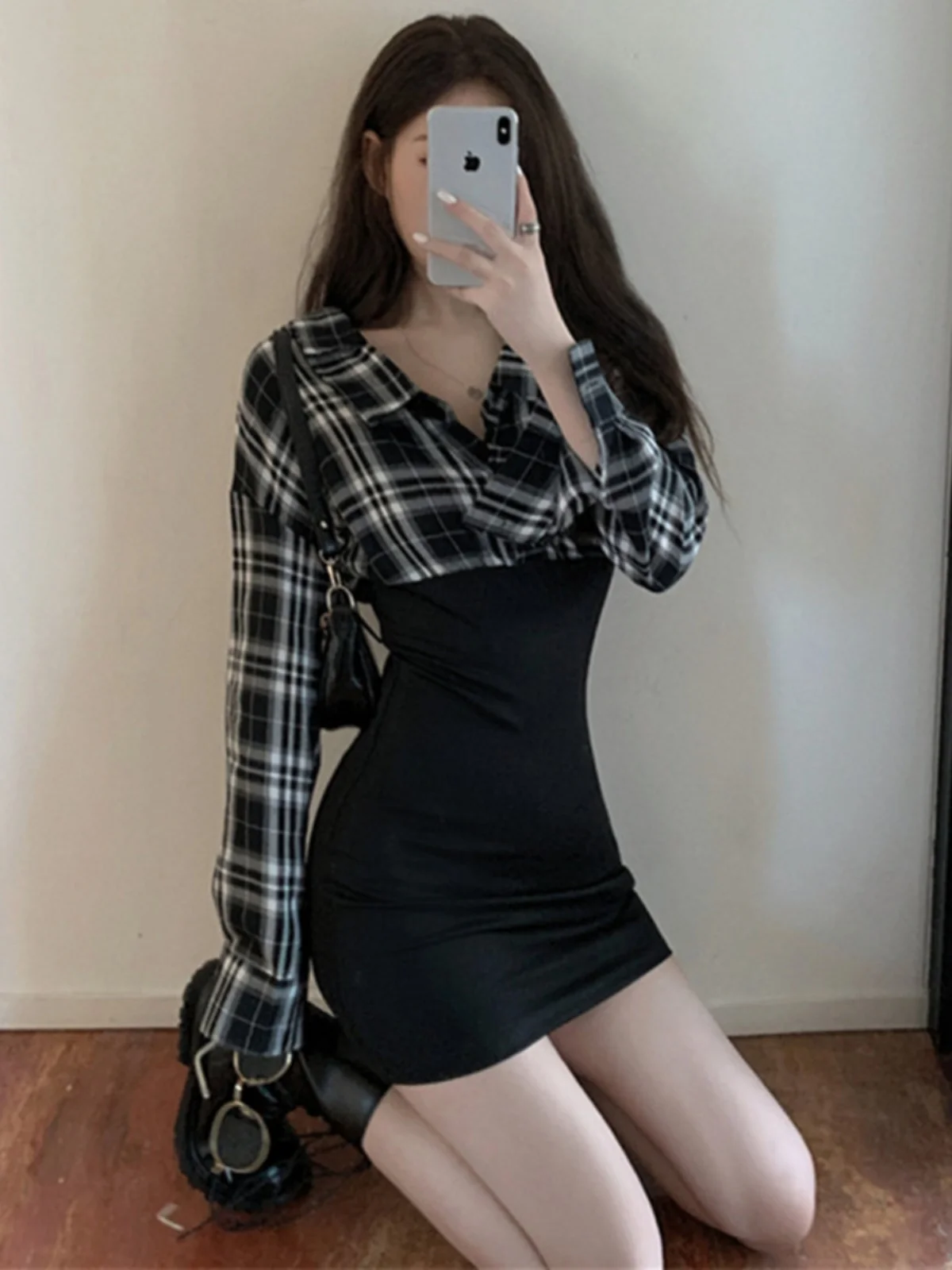 

Spring 2023 Women's Collar Long Sve Plaid Dr Slimming High Waist ort Skirt Korean Sle Commute High Quali Sti...