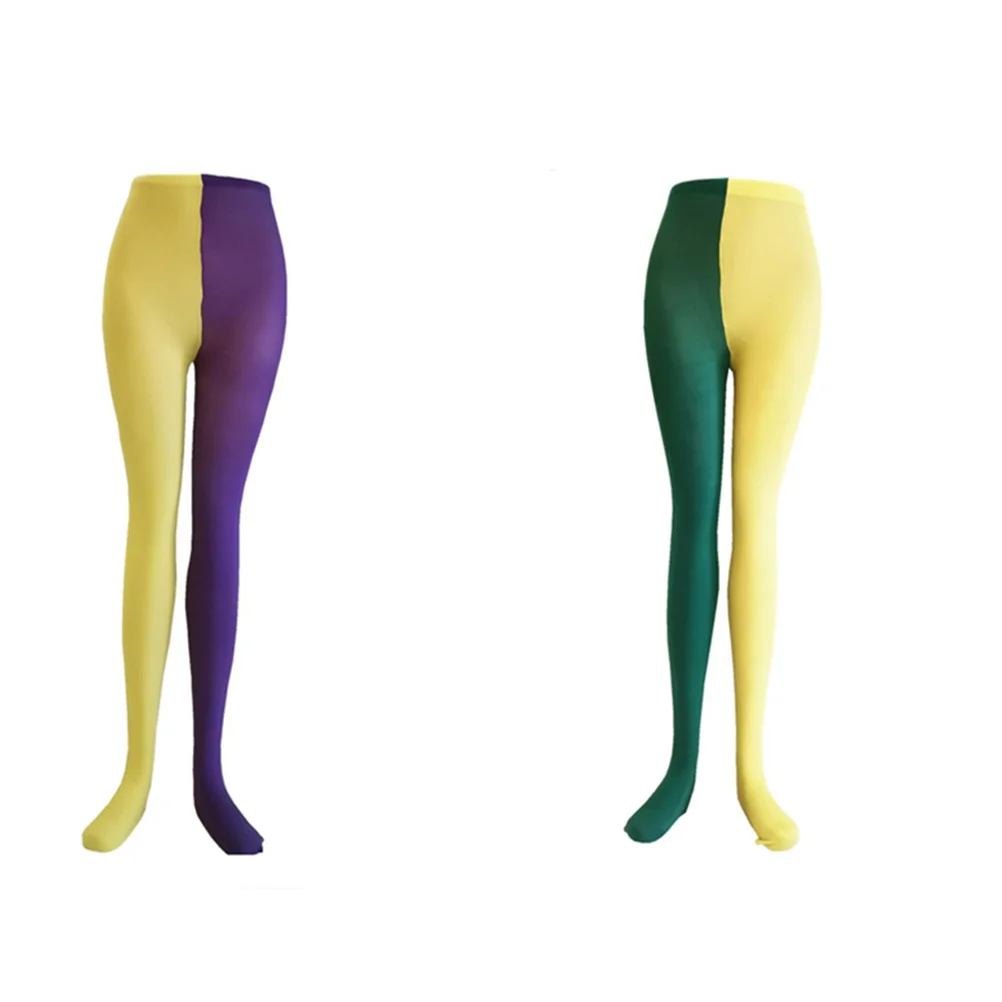زوج واحد من جوارب أنبوبية طويلة متينة قابلة للتنفس، جوارب عالية عصرية للنساء، إكسسوار حفلات عيد الميلاد، أرجواني أصفر #1
