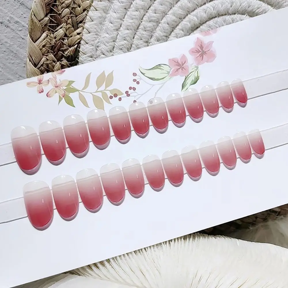 ファッションキュスサークルアーモンド型つけ爪フルカバー取り外し可能フレンチスタイルネイルミディアムレングスチェリーグラデーションプレスオンネイル女性用