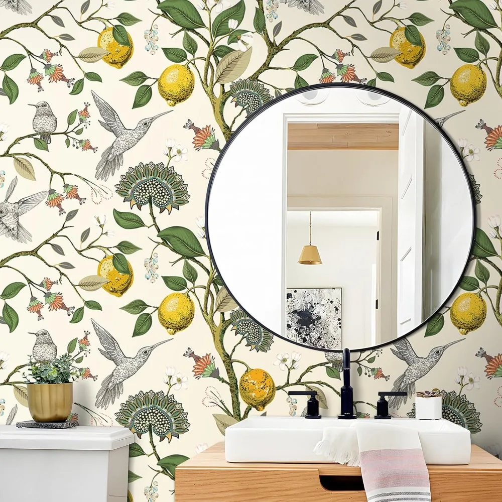 ورق جدران قابل للتقشير واللصق على شكل طائر طنان عتيق للمطبخ، غطاء جدار بتصميم طائر ذهبي قديم