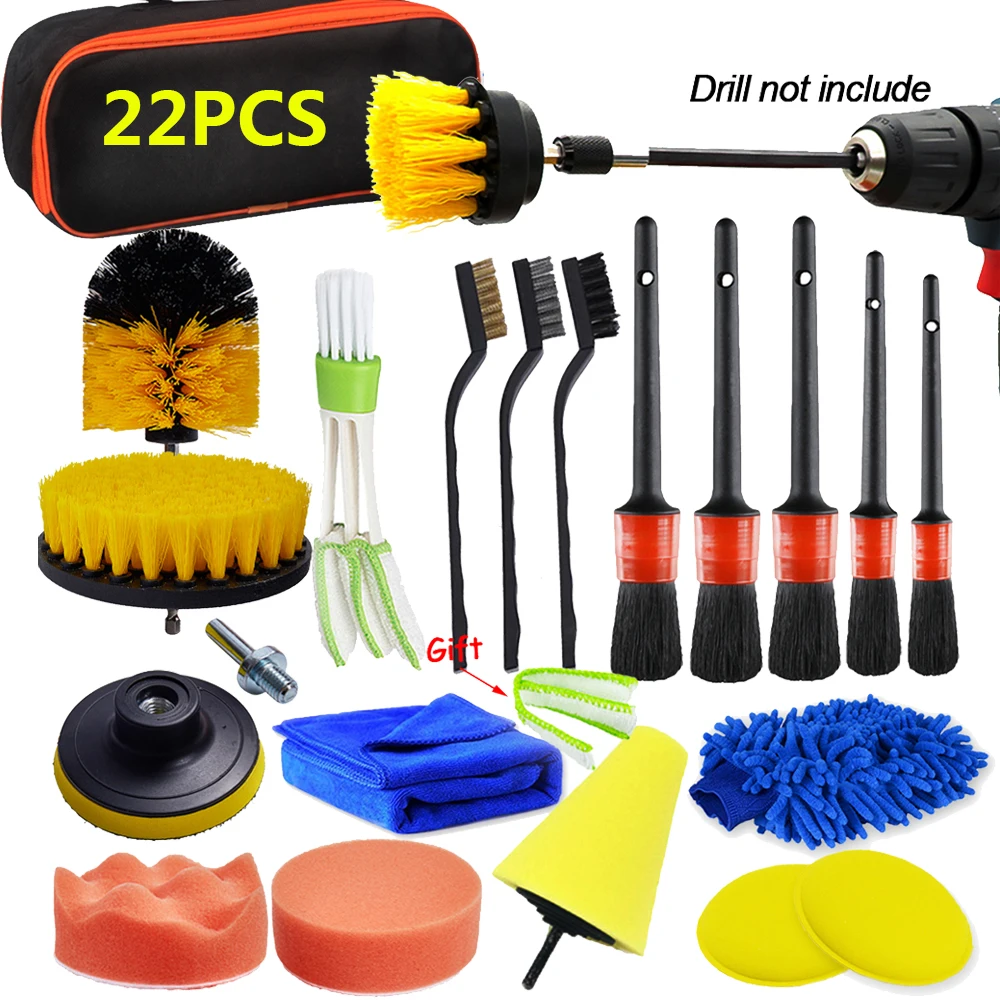 Car Accessories Cleaning Kit Leather Air Vents Scrubber Washing Gloves Polisher Adapter Waxing Detailing Brush Grooming Kit Bags