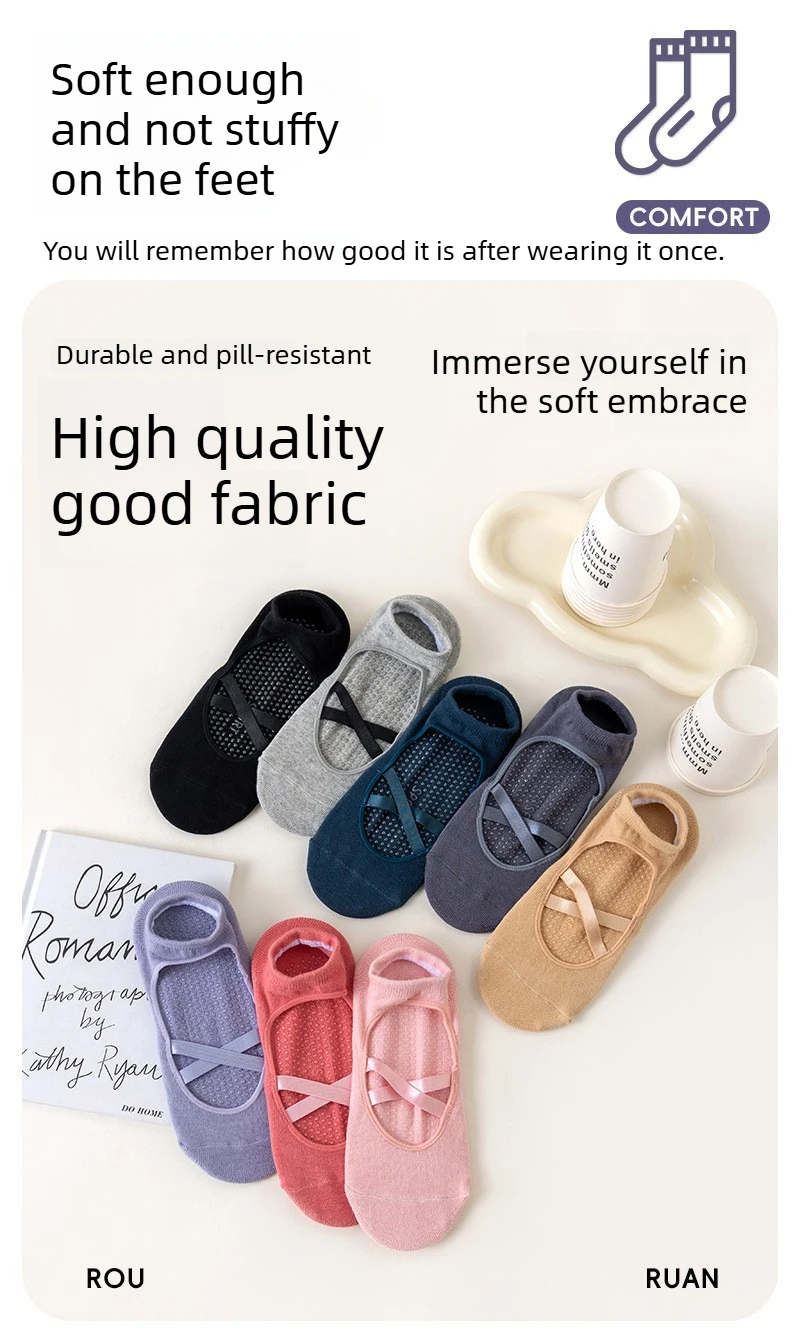 Damen Yoga-Socken mit Kreuzriemen, Rutschfeste Atmungsaktive Grip-Socken für Pilates, Barre, Tanz, Fitness und Workout – Detail 8