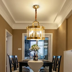 Luxury Pure Copper Pendant Light Pattern Classical Chandelier Retro Glass Hanging Lamp For Living Majilis Room Dining Hall Home