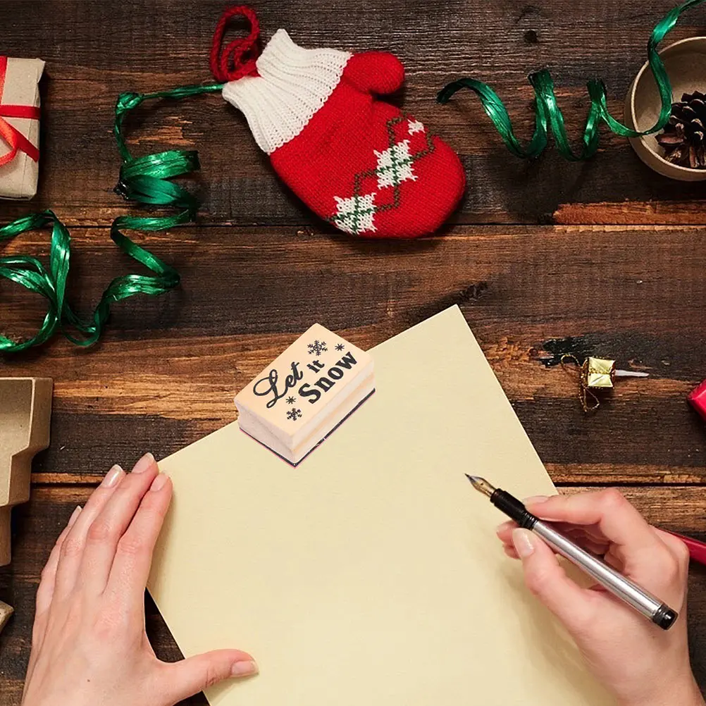 

3pcs Wooden Stamps Diy Christmas Snow Scrapbook Seals Craft Diary Planner Envelope Journal Art Stationery Storage Tool