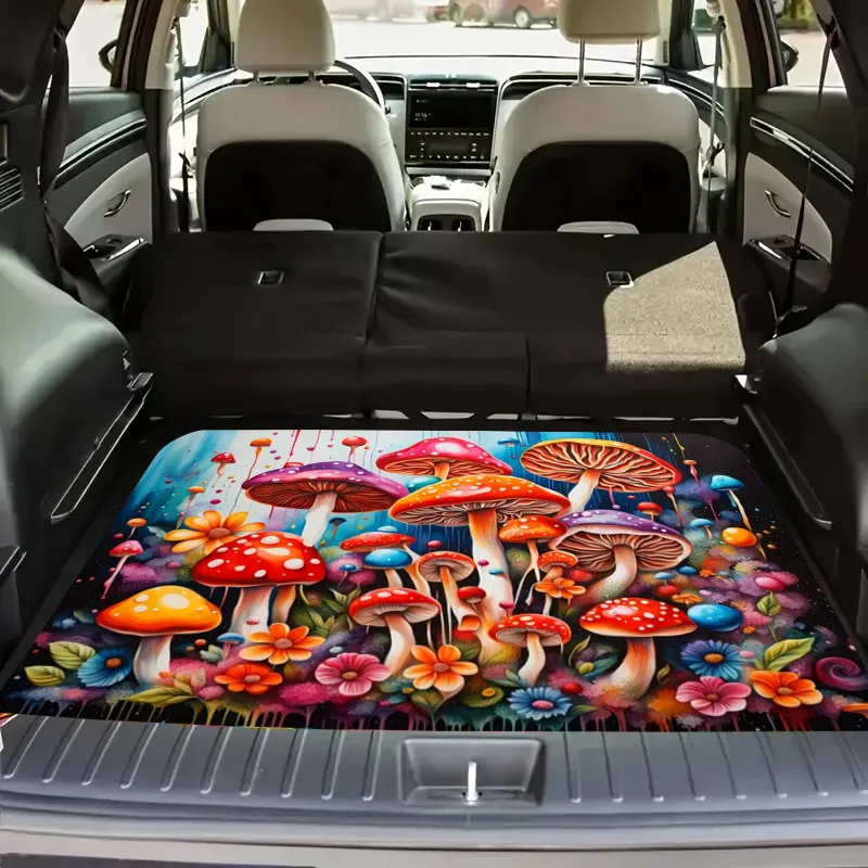 1pc Fantasy Mushroom Print Car Trunk Mat - Soft, Durable, Non-Slip, Machine Washable Cargo Liner For SUVs And Cars, Easy To Clea