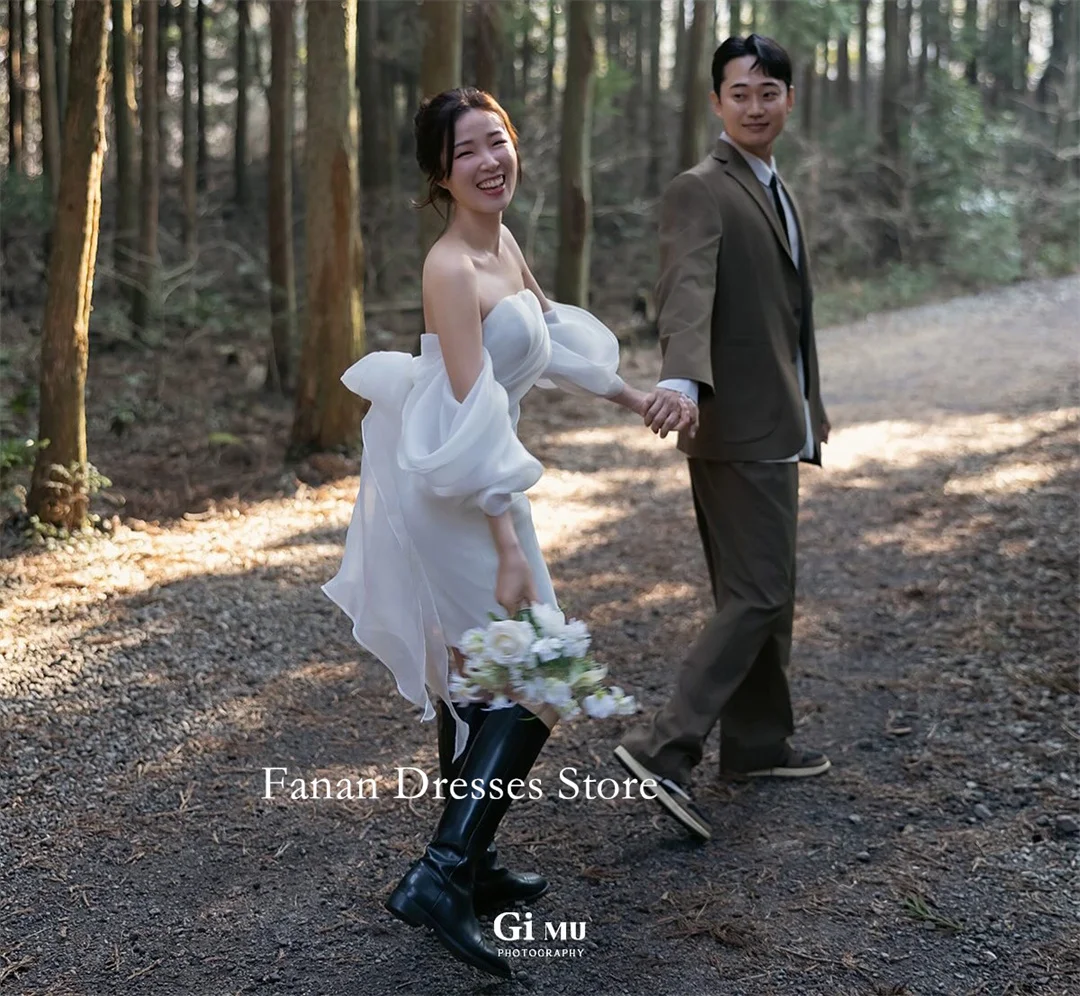 فساتين زفاف حورية البحر الكورية بدون حمالات من FANAN فساتين زفاف لحفلات الزفاف من التل العاجي بأكمام قصيرة مخصصة فساتين العروس الجميلة مقاس كبير