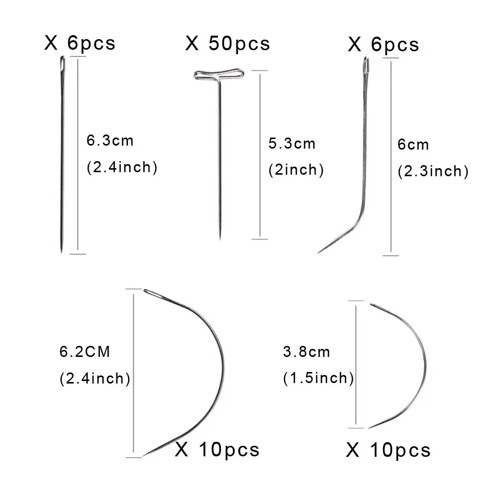 1 Set Wig Making Kit T Pins I J C Curved Needles Sewing Weaving Needles for Modelling Wig Making and Crafts