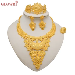 Fine Nigerian Wedding Jewelry Dubai Gold Color African Necklace Bracelet Earrings Rings For Women Fashion Bridal Jewellery Sets