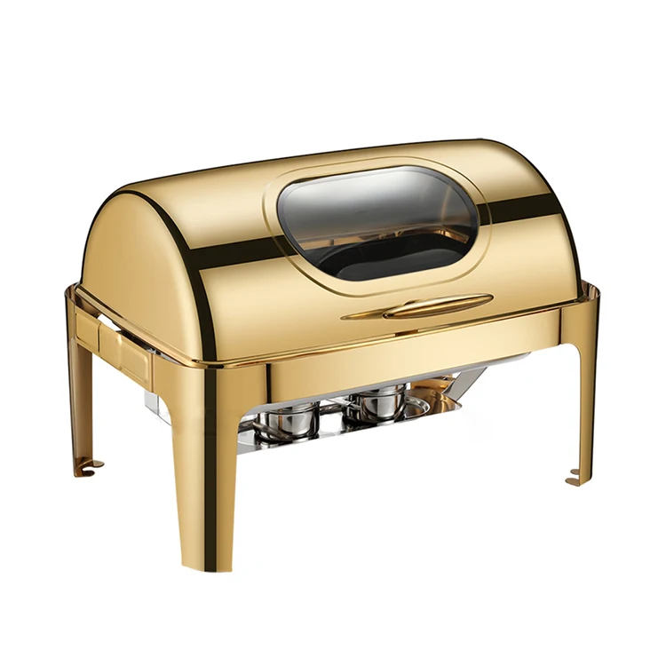 Restaurant Supplies Chafing Dish Food Warmer 9.0L Silver and Gold Stainless Steel Catering Buffet Rectangular Chafing Dish