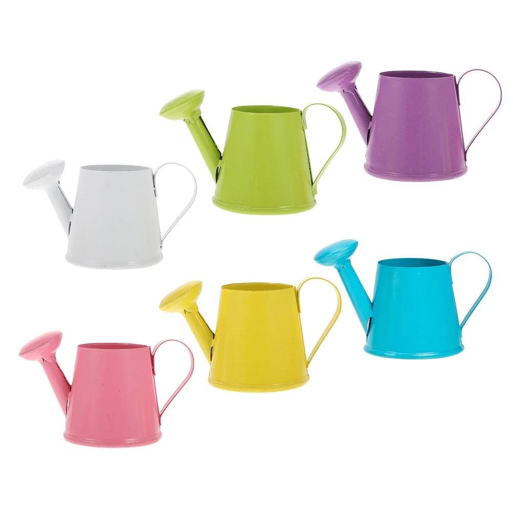 

Cute Handheld Iron Watering Can 6Pcs Mini Watering Jug for Plants Indoor Garden Kids Safe Watering Pot Photography Props