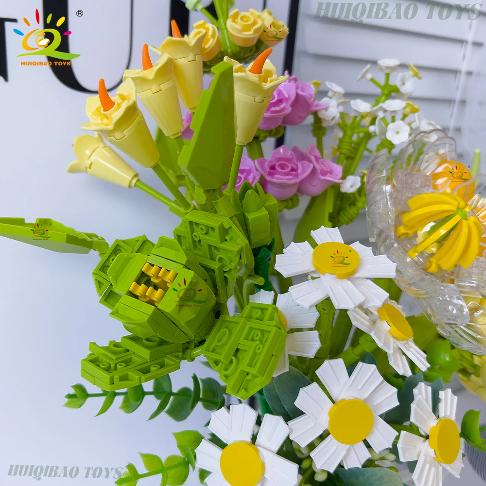 HUIQIBAO MOC Brautstrauß Bausteine Set Künstliche Blumen für Wohnkultur Neujahr Festival Geschenk Ziegel Kits Spielzeug Erwachsene