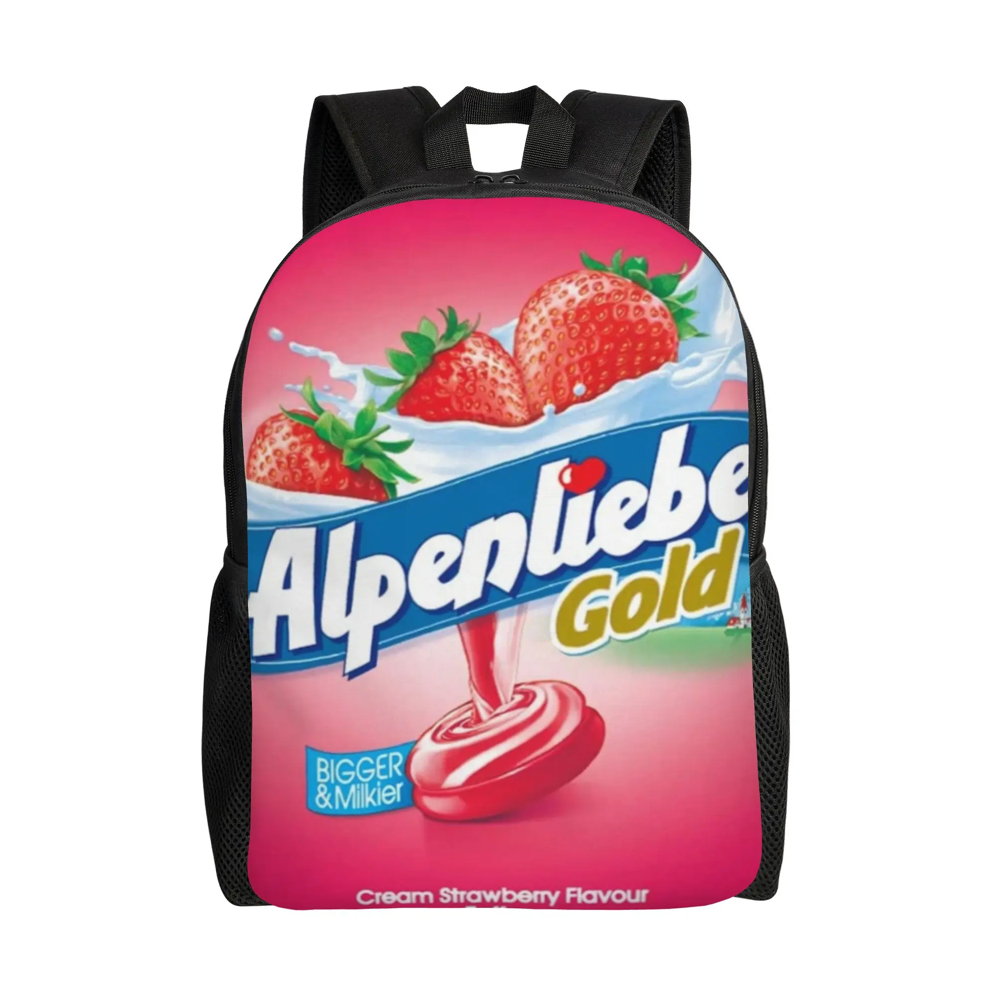 A-Alpenliebee Creamy Strawberry Milk Toffee Candy Backpack Students Sporty Fashionable mochila Large Capacity Bag Back To School