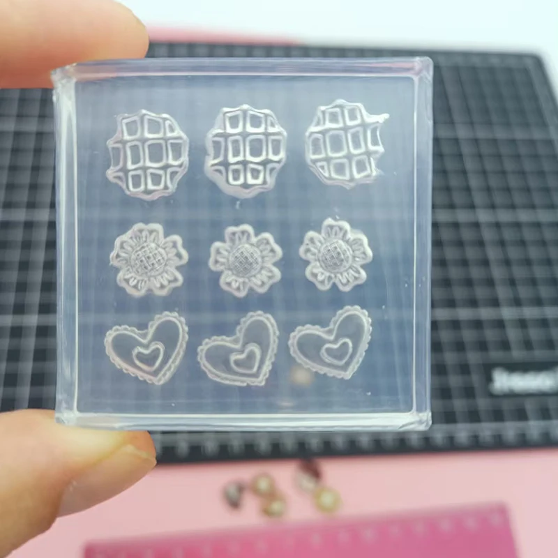Mini Waffle Biscuit Hear Flower Shape Chocoloate Silicone Molds Polymer Soft Clay Doll House Food Toy Fasting DIY Molds