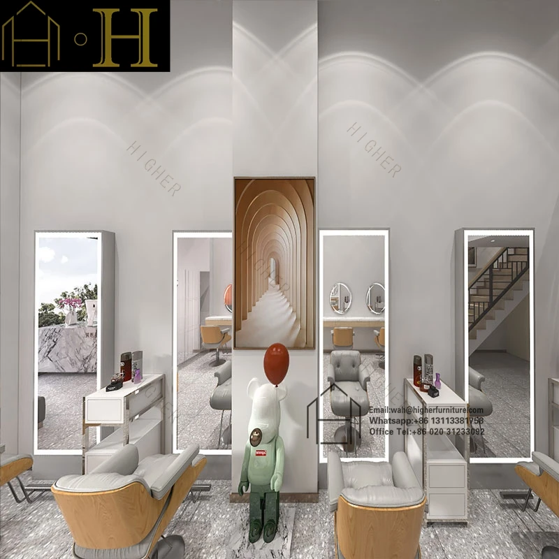 

Luxury Gold Frame Single/double Side Hair Salon Mirrors Barber Station Led Salon Mirror Other Salon Furniture