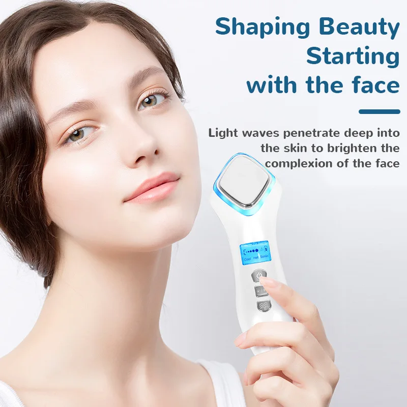 Red Blue Light Vibration Facial Massager Beauty Device Face Lifting Device Skin Tighten Wrinkle Removal Hot Cool Face Skin Care