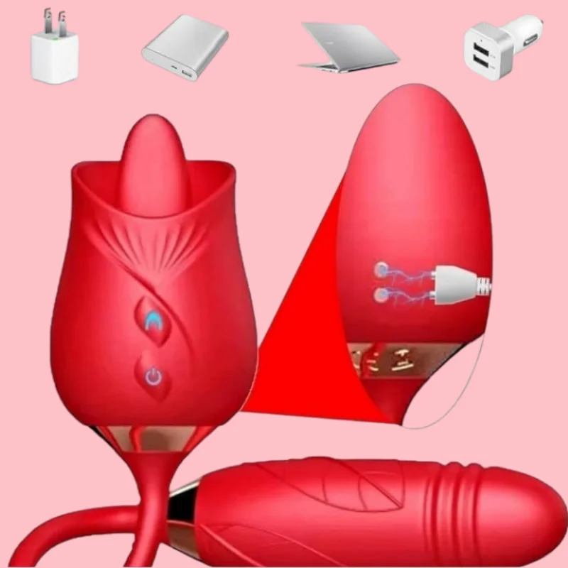 Multi Speed Rose Licking Vibrator Thrusting Dildo Clitoral G-Spot Stimulator Massager Rechargeable Waterproof Sex Toy for Women view 5