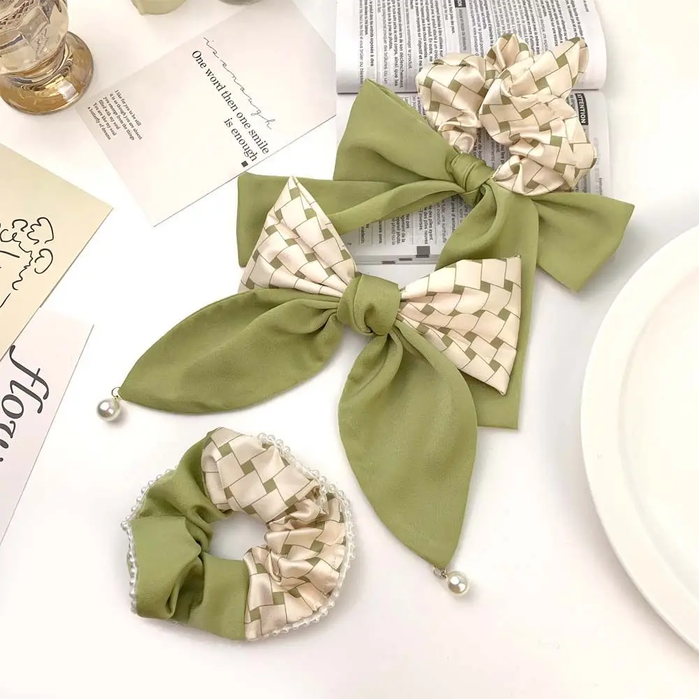 

Ponytail Holder Korean Style Hairband Candy Color Plaid Bow Scrunchy Green Hair Scrunchie Women Bow Hair Clip Hair Ties