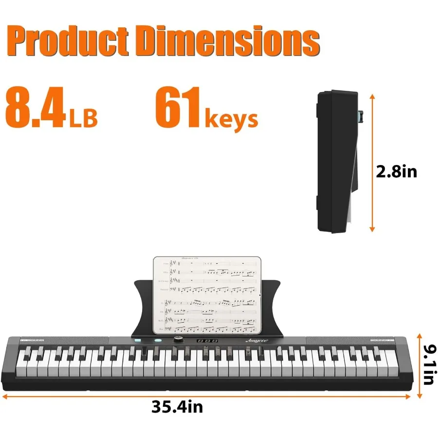 بيانو كهربائي محمول مكون من 61 مفتاحًا شبه الوزن للمبتدئين والمحترفين الذين يتميزون مكبرات الصوت المدمجة بدواسة الطاقة #6