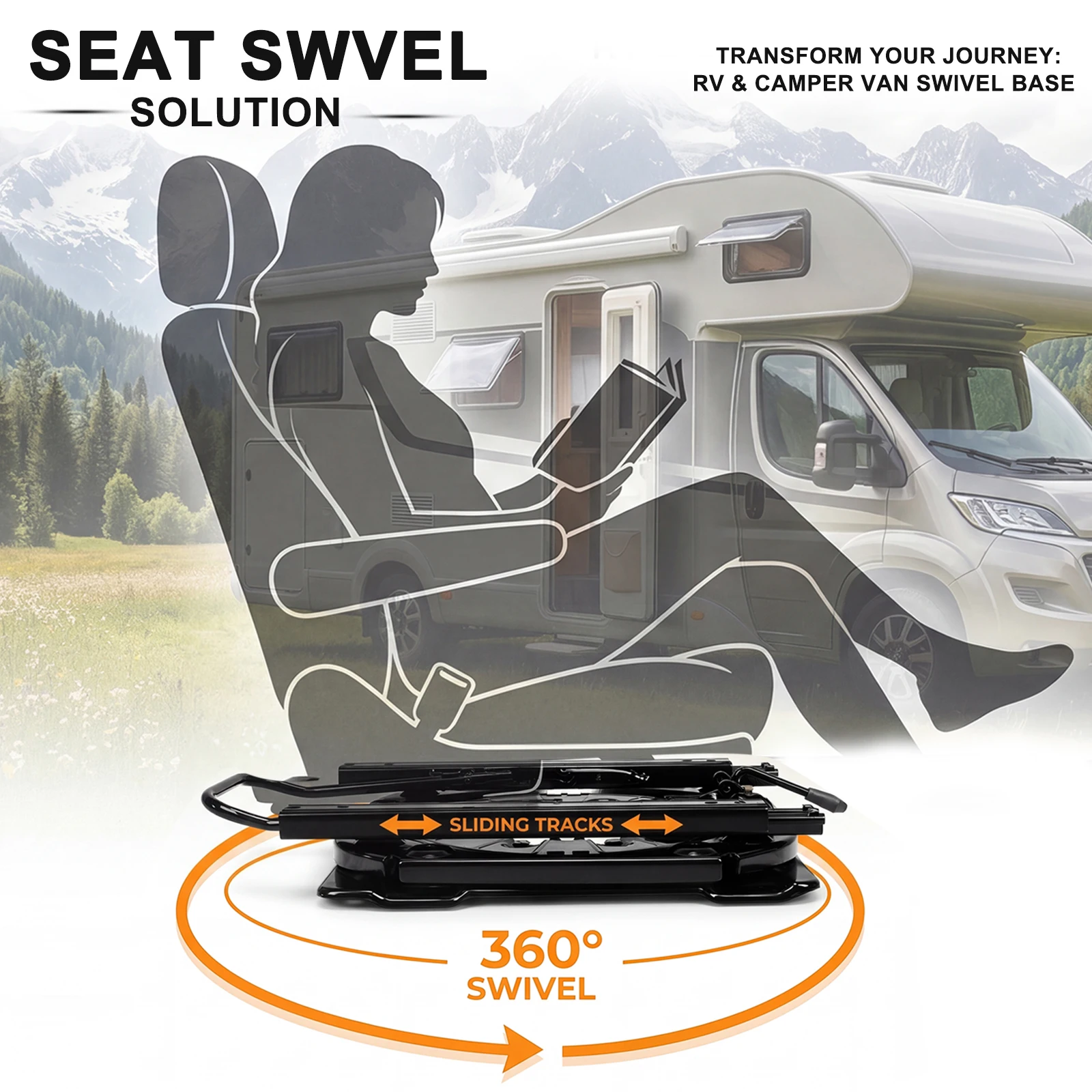 

Seat Conversion Base 360 Degree Rotatable Replacement Swivel Seat Parts W/ Slider 130kg Load for RV Van Camper Boat Truck Bus
