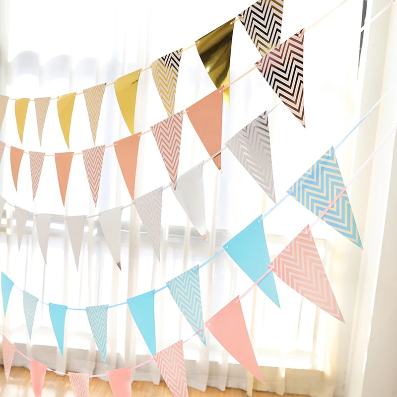 3m 12 Flag Gold Pink Paper Board Garland Banner For Baby Shower Birthday Party Decoration Kids Room Decoration Garland Bunting
