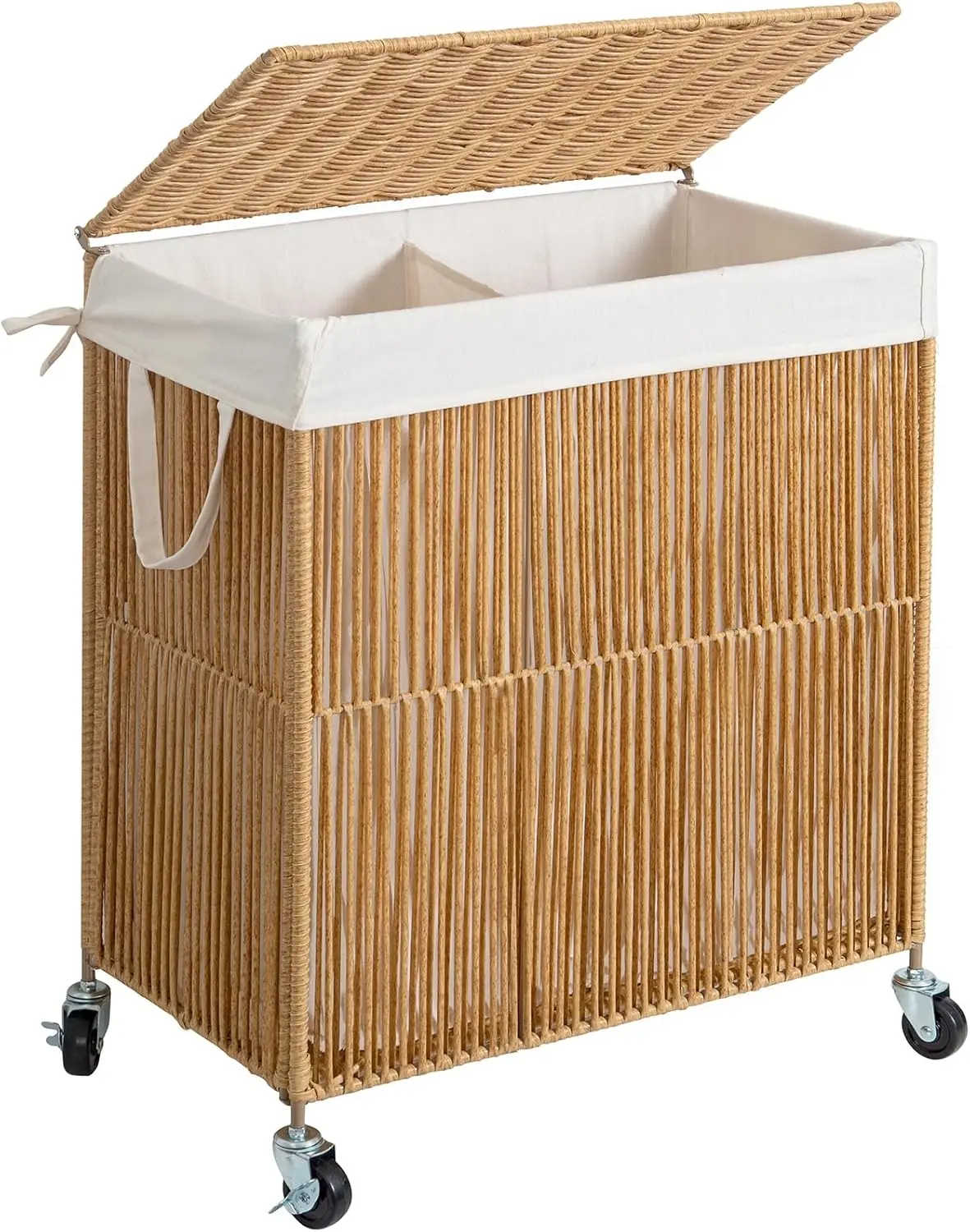 

Large Rolling Laundry Basket with Lid, Divided Removable Liner, 115L Capacity for Easy Sorting and Storage