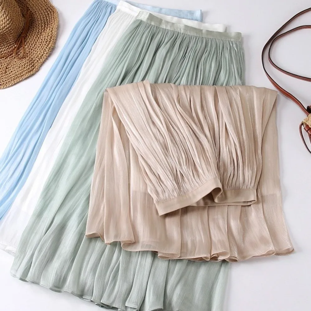 

Sweet Style Solid Color High Waist Skirt Loose Casual A- line Skirt Comfortable Long Skirt Summer