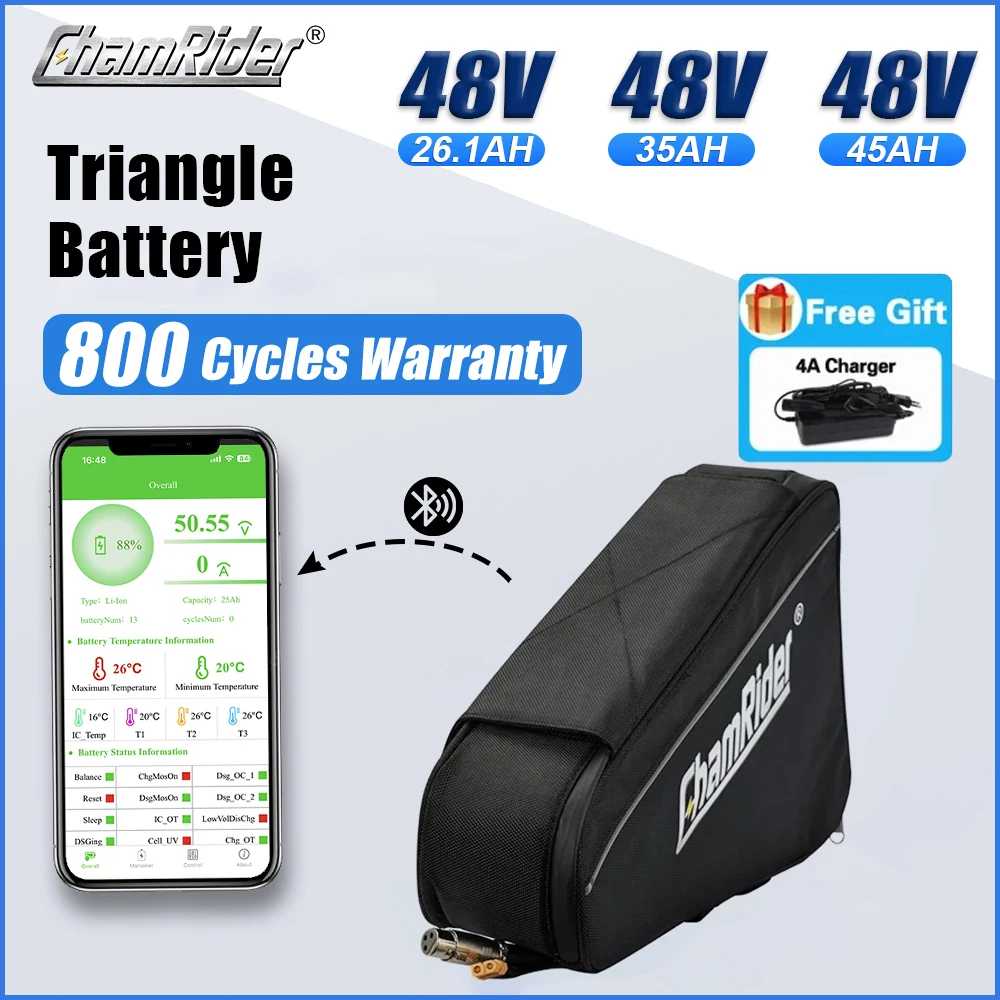 ChamRider 18650 셀 배터리, Ebike 삼각형 전기 충전식, 대용량, 1000W 초강력 Bafang, 48V, 20AH, 30AH, 40AH