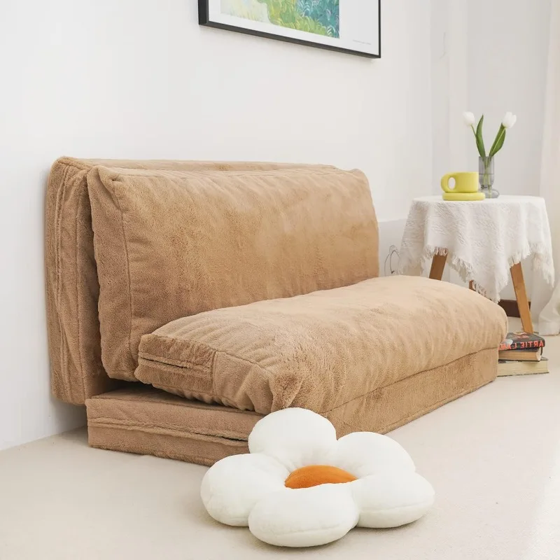 Medium Folding Matress Sofa Bean Bag Bed, Includes Removable and Machine Washable Cover, Soft Faux Fur