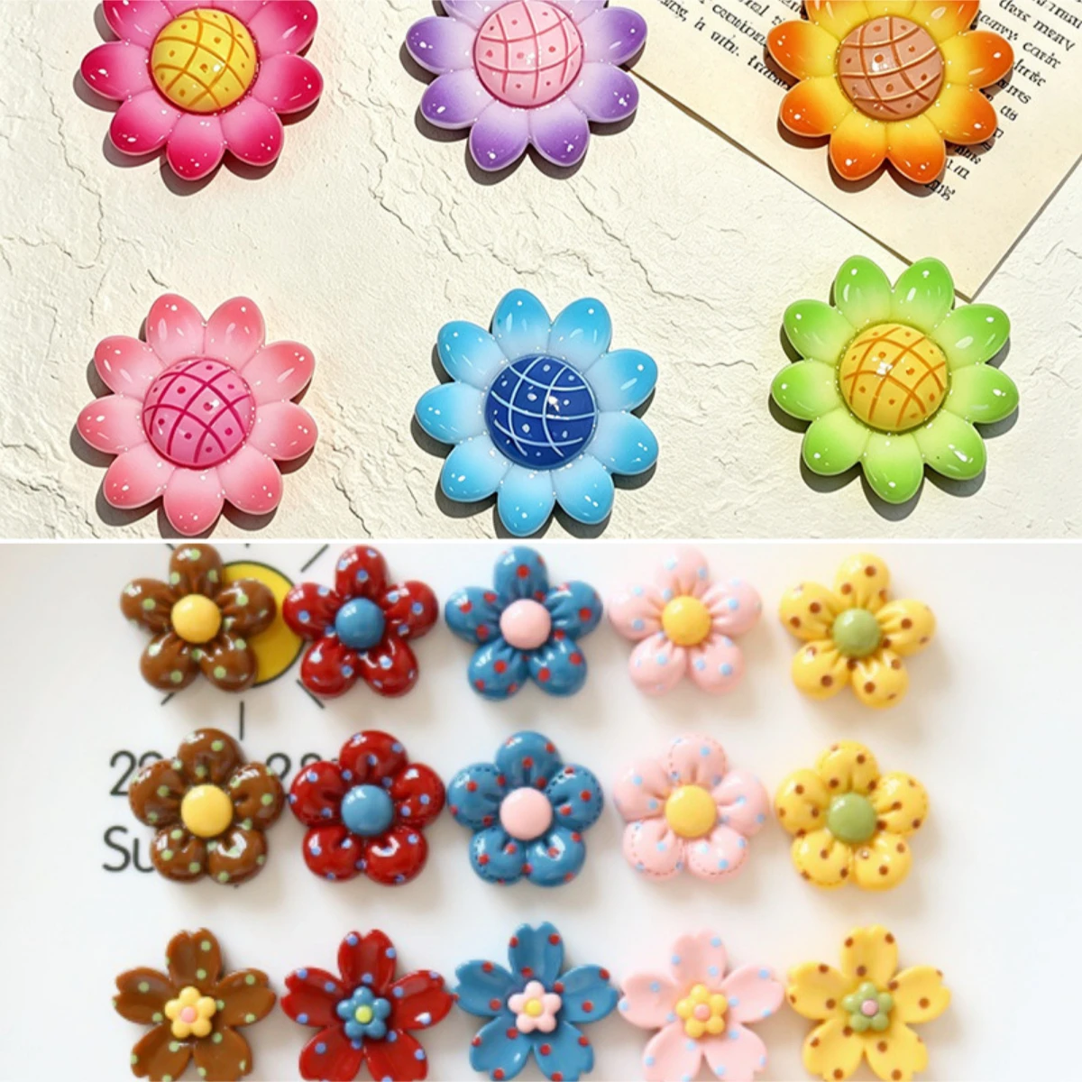 100pcs Wholesale Polka Dot Five-Petal Flower Flat Back Resin Accessories DIY for Keychain Jewelry Earrings Scrapbook Decor