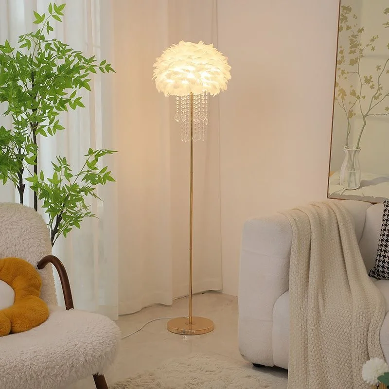 Feather Floor Lamp for Bedroom Bedside Living Room Decorative Luxury Ambient Standing Lamp for Social Media Influencers