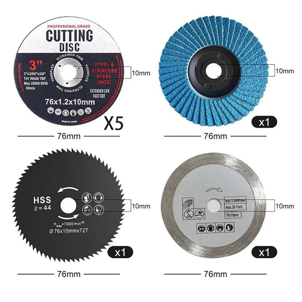 Cutting Disc 76 mm, Cutting Discs 76 X 1.2 mm, Pack of 8 Sanding Discs for Angle Grinder, Cutting Disc Set