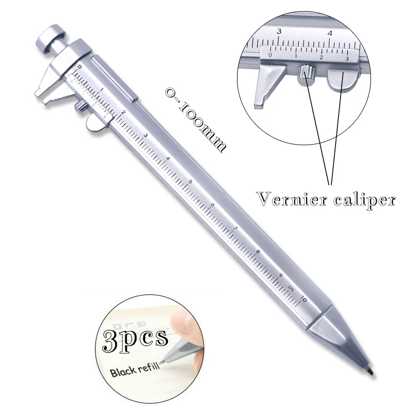 Caliper Pen 0-100mm Measurement Vernier Caliper Roller BallPoint 1.0mm Black Ink Plastic Student Gift Stationery Measuring Tools