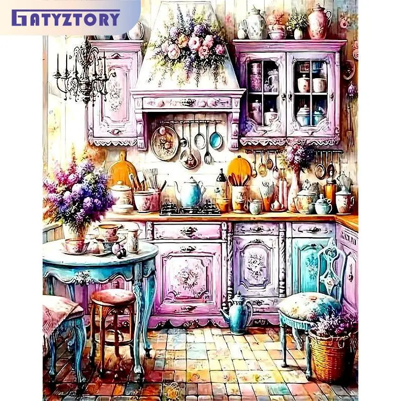 

GATYZTORY Diy Paints By Numbers Kitchen Handpainted Oil Painting Diy Set Gift Landsape Drawing By Numbers For Adult On Canvas