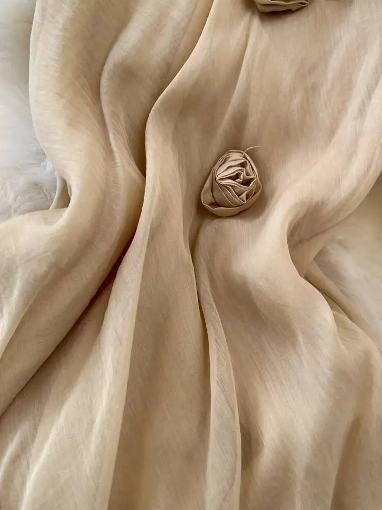 Letnia francuska sukienka plażowa damska elegancka z kwiatami 3D seksowna sukienka z dekoltem w serek długa sukienka damska dopasowana w kształcie litery A długa suknia na imprezę Vestidos