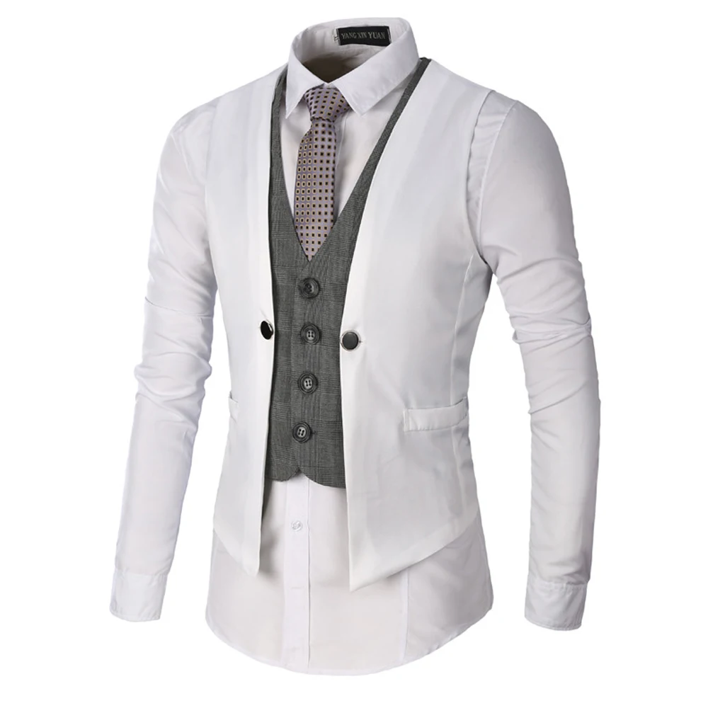 Single-breasted Vest Male V-neck Color Block Vest Sleeveless Jacket Men's Suit Elegant Man Suits Blazer Clothing