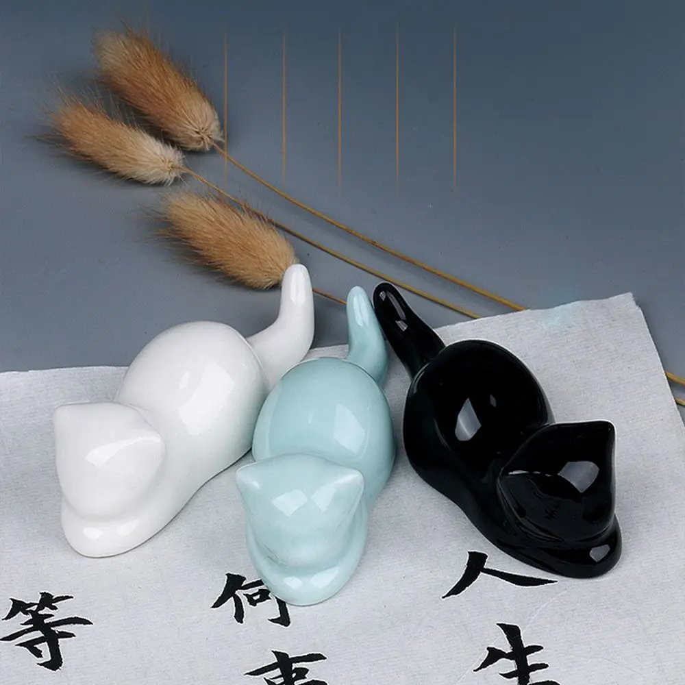Calligraphy Supplies Artist Cat Kitty Calligraphy Pen Holder Ceramic Pen Rest Writing Brush Holder For Watercolor Ink Painting