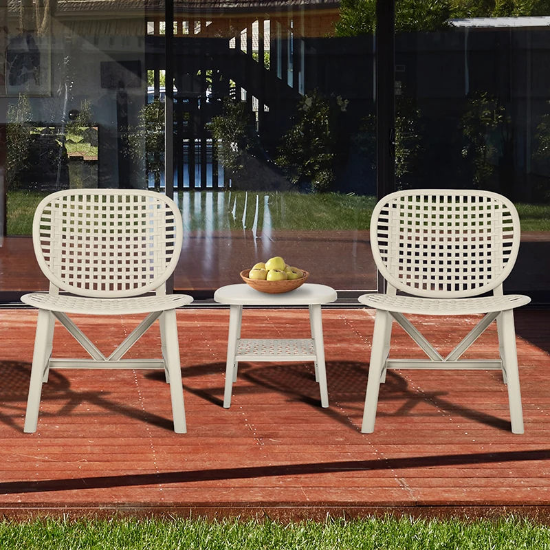 3-Piece Patio Set with Hollow Design, Outdoor Use. Open Shelf and Lounge Chairs with Widened Seat,for Balcony Garden Yard,Bistro