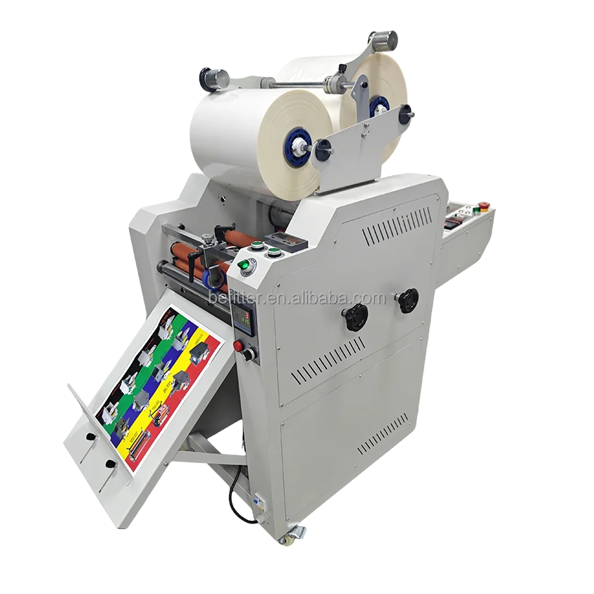 390A  340mm Double Side Automatic Roll Laminator Auto Feeding Auto Cutting Intelligent Temperature Control System