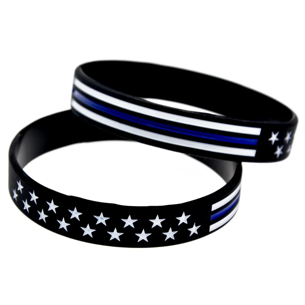 American Flag Thin Line Logo Silicone Bracelets Adult Size 4 Pcs