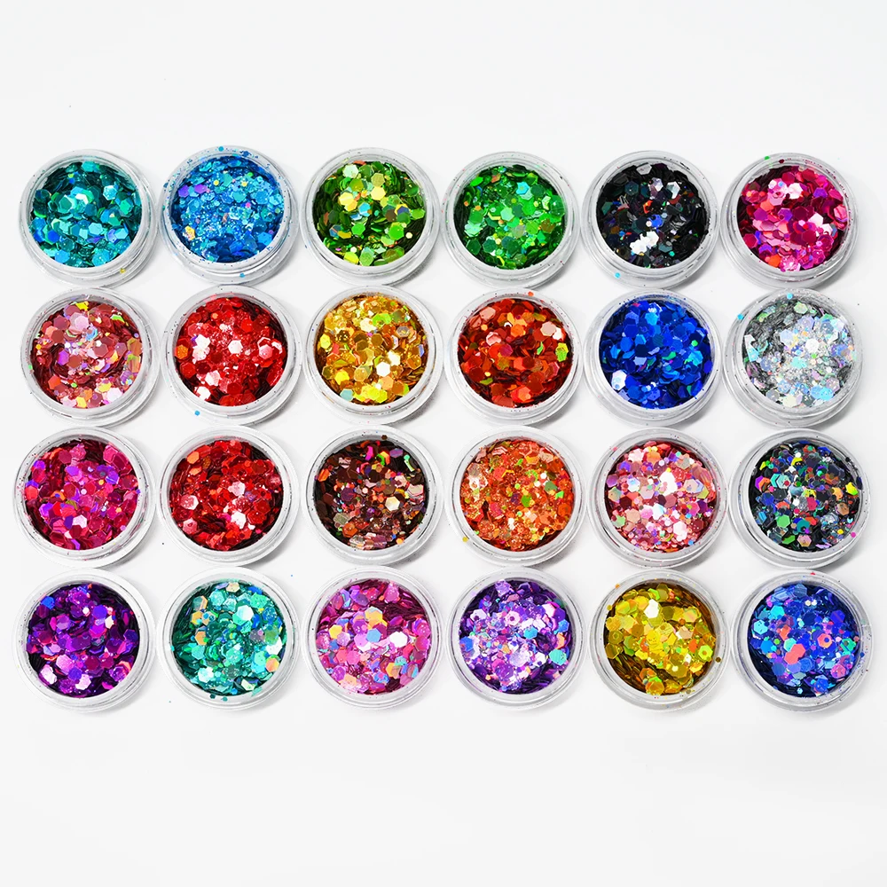 24 色/セット混合六角形ネイルアートグリッタースパンコールマーメイド虹色カメレオンフレーク光沢のあるレーザーマニキュア/ボディ/顔の装飾