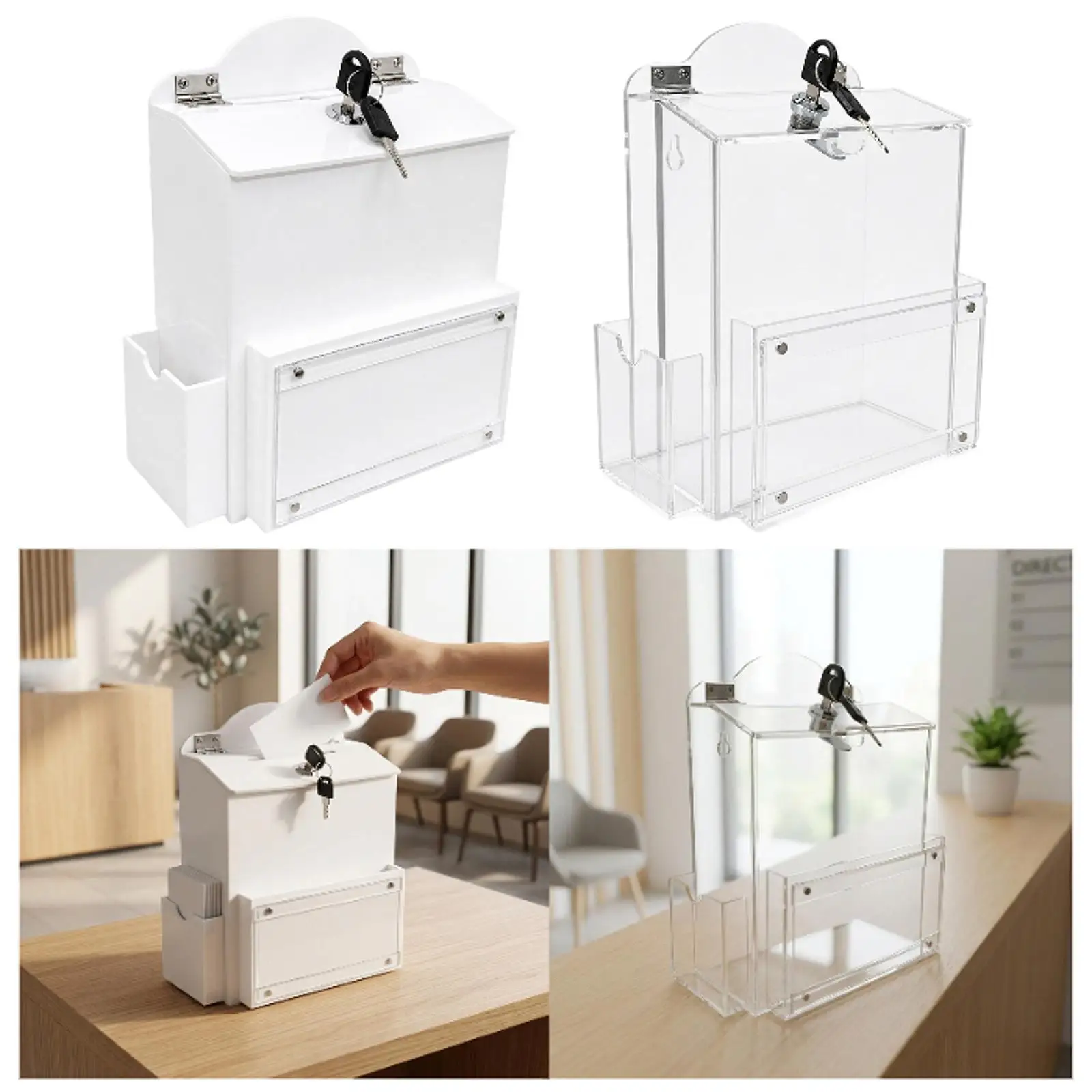 Suggestion Box with Lock Tip Jar Acrylic Ballot Drop Box Collection Box Versatile Wall Mount for School Business Office Hotel
